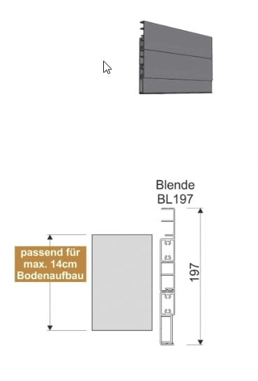 m  Bodenblende Stecksystem BL197 197x20x1,5 (L=6m)  – Alu blank Optimal für max. 14 cm Bodenaufbau