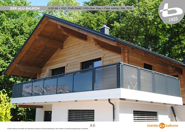 Alu-Balkongeländer A100 M4 + VG2, Profil 20x40, RAL 7016 Anthrazitgrau – Brenter Balkone Katalog Seite 6