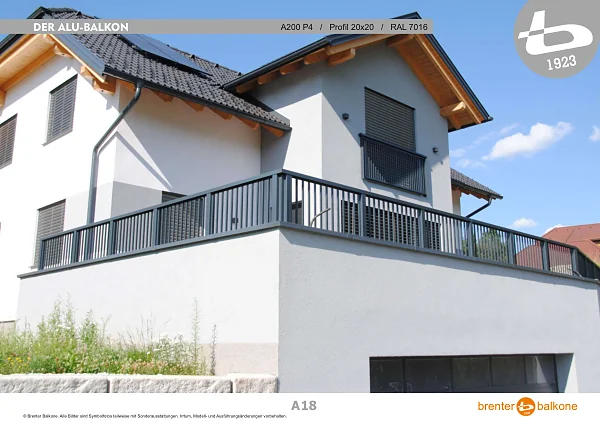 Alu-Balkongeländer A200 P4, Profil 20x20, RAL 7016 Anthrazitgrau – Brenter Balkone Katalog Seite 18