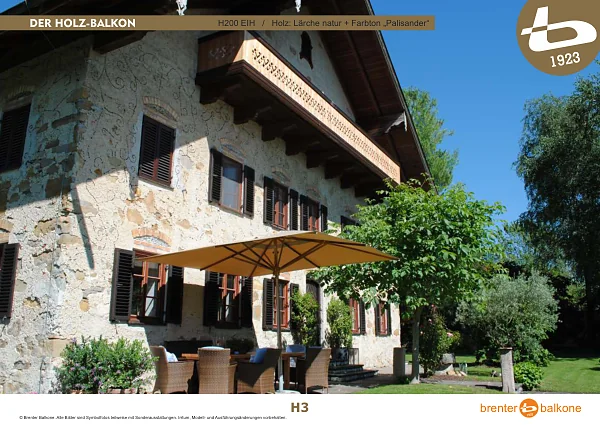 Holzbalkon H200 EIH, Lärche natur + Palisander – Brenter Balkone Katalog Seite 3