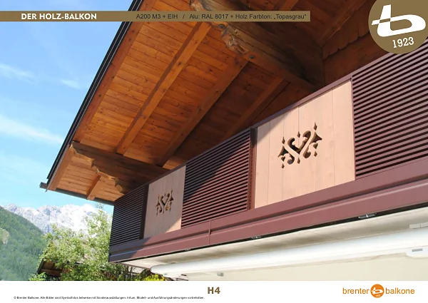 Holzbalkon A200 M3 + EIH, RAL 8017 Schokoladenbraun + Topasgrau – Brenter Balkone Katalog Seite 4
