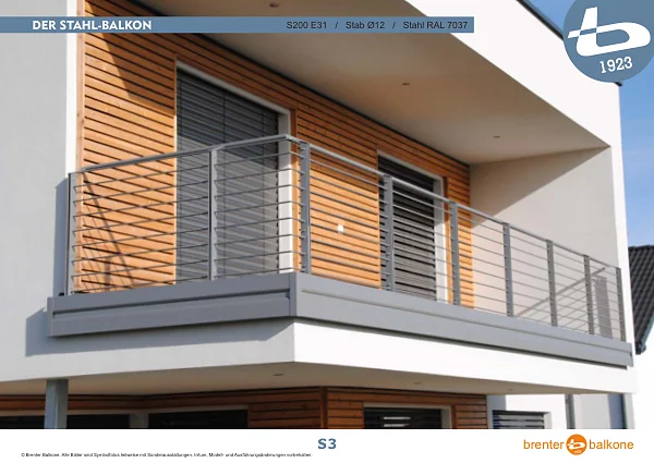 Stahlbalkon S200 E31, Stab Ø12, RAL 7037 Staubgrau – Brenter Balkone Katalog Seite 3