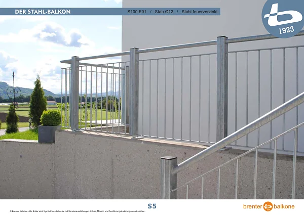 Stahlbalkon S100 E01, Stab Ø12, feuerverzinkt – Brenter Balkone Katalog Seite 5