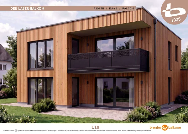 Balkongeländer mit Lasermotiv A300 TB, RAL 7016 Anthrazitgrau – Brenter Balkone Katalog Seite 10
