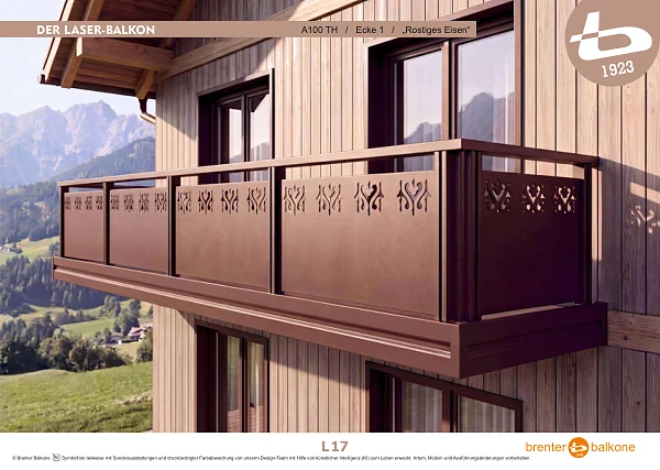Balkongeländer mit Lasermotiv A100 TH, Rostiges Eisen – Brenter Balkone Katalog Seite 17